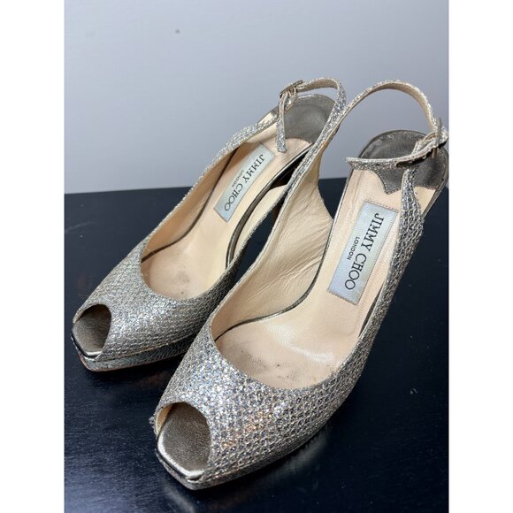 $695.00 Jimmy Choo Silver & Gold Sandals / Heels 6.5 e36.5 - Picture 3 of 12